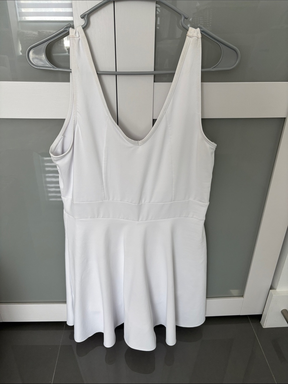 White V-Neck Flare Tennis/Golf Mini Dress built in shorts